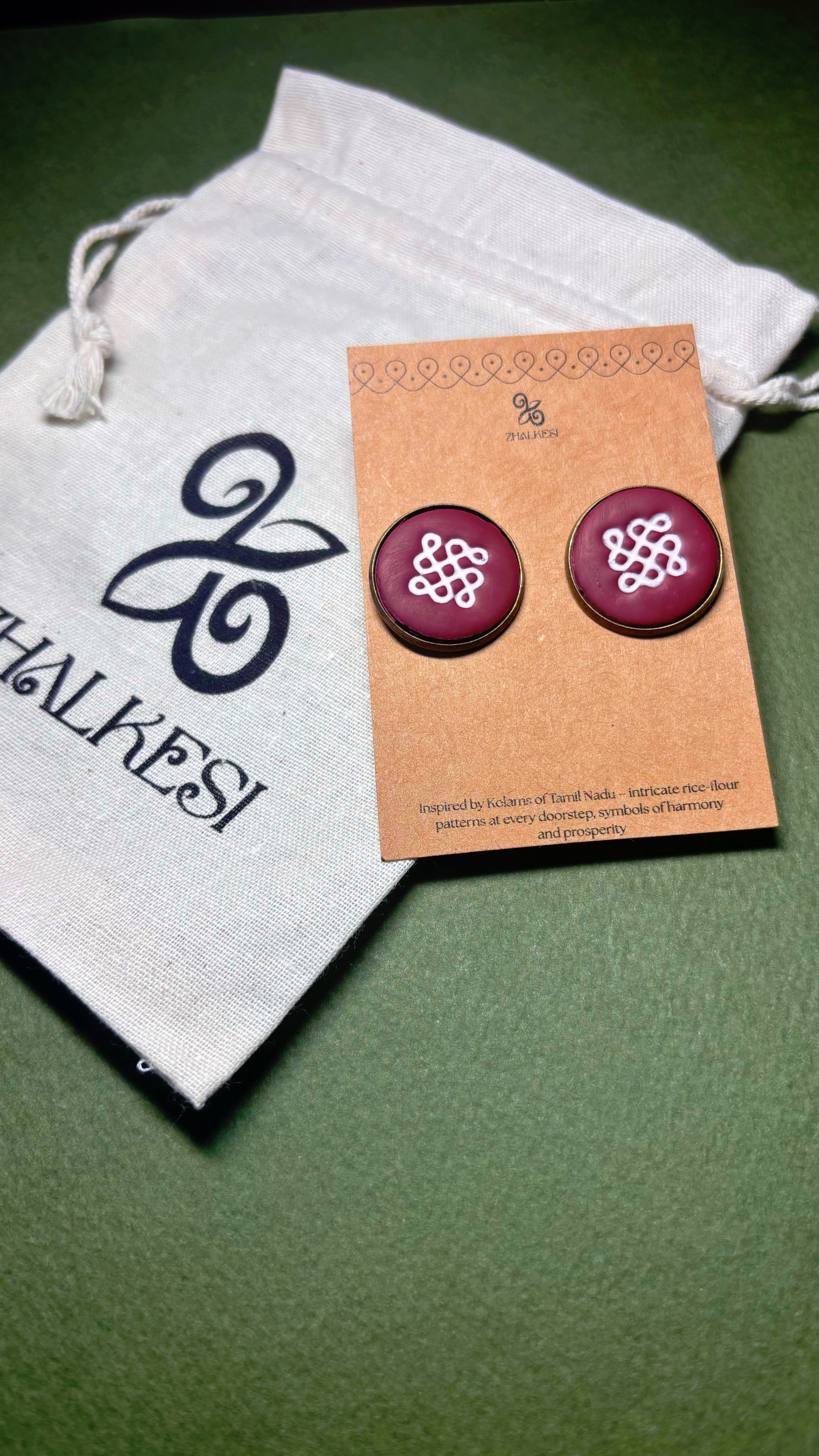 Kolam studs -Maroon