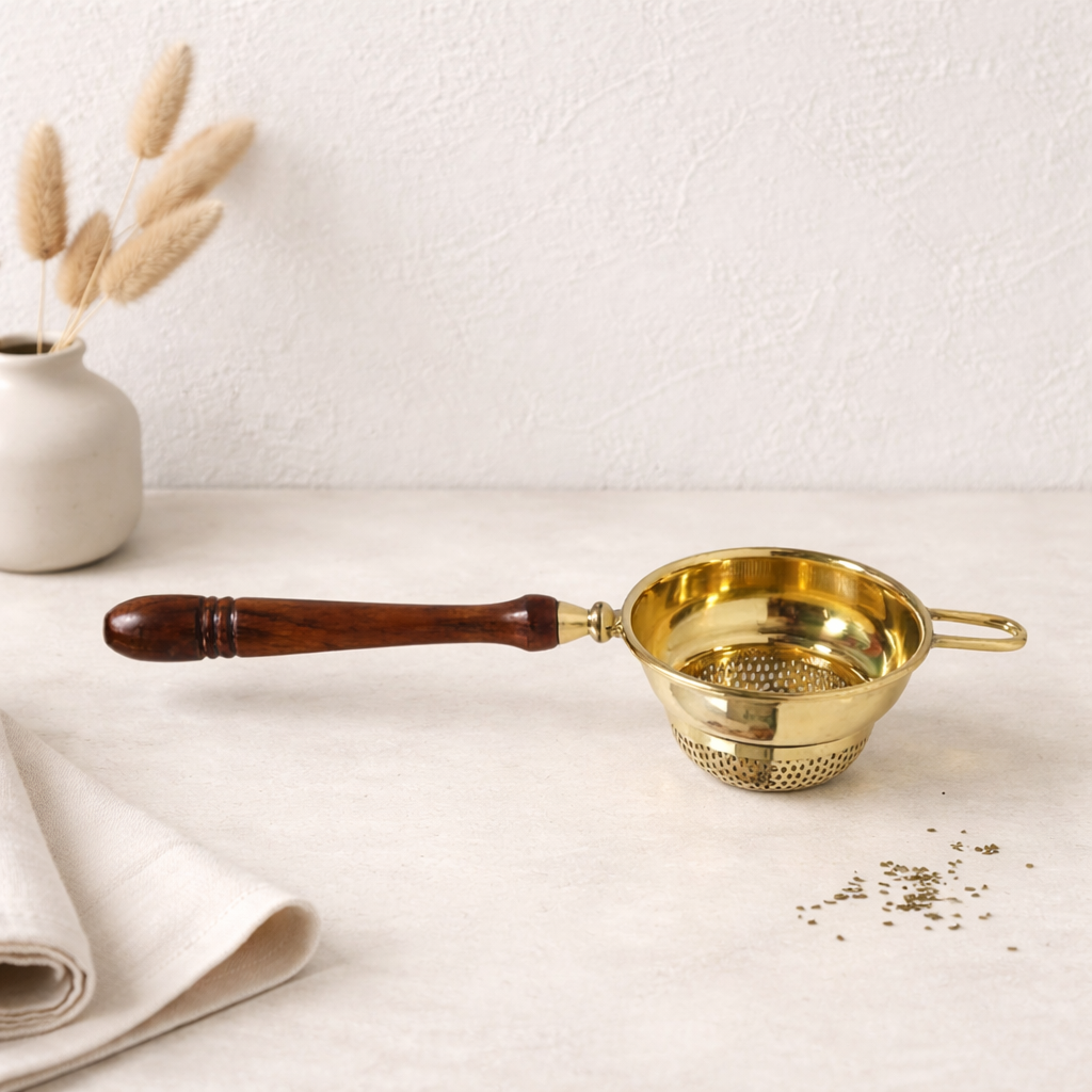 Brass & Wood Tea Strainers
