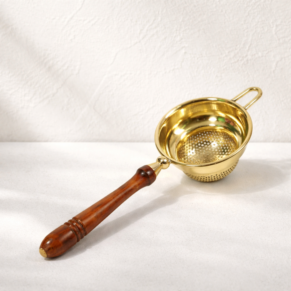 Brass & Wood Tea Strainers