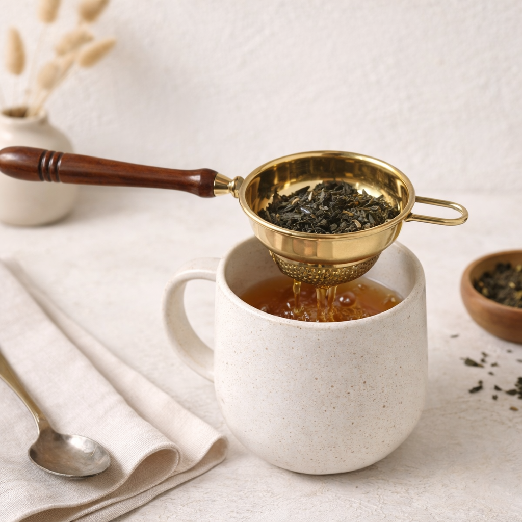 Brass & Wood Tea Strainers